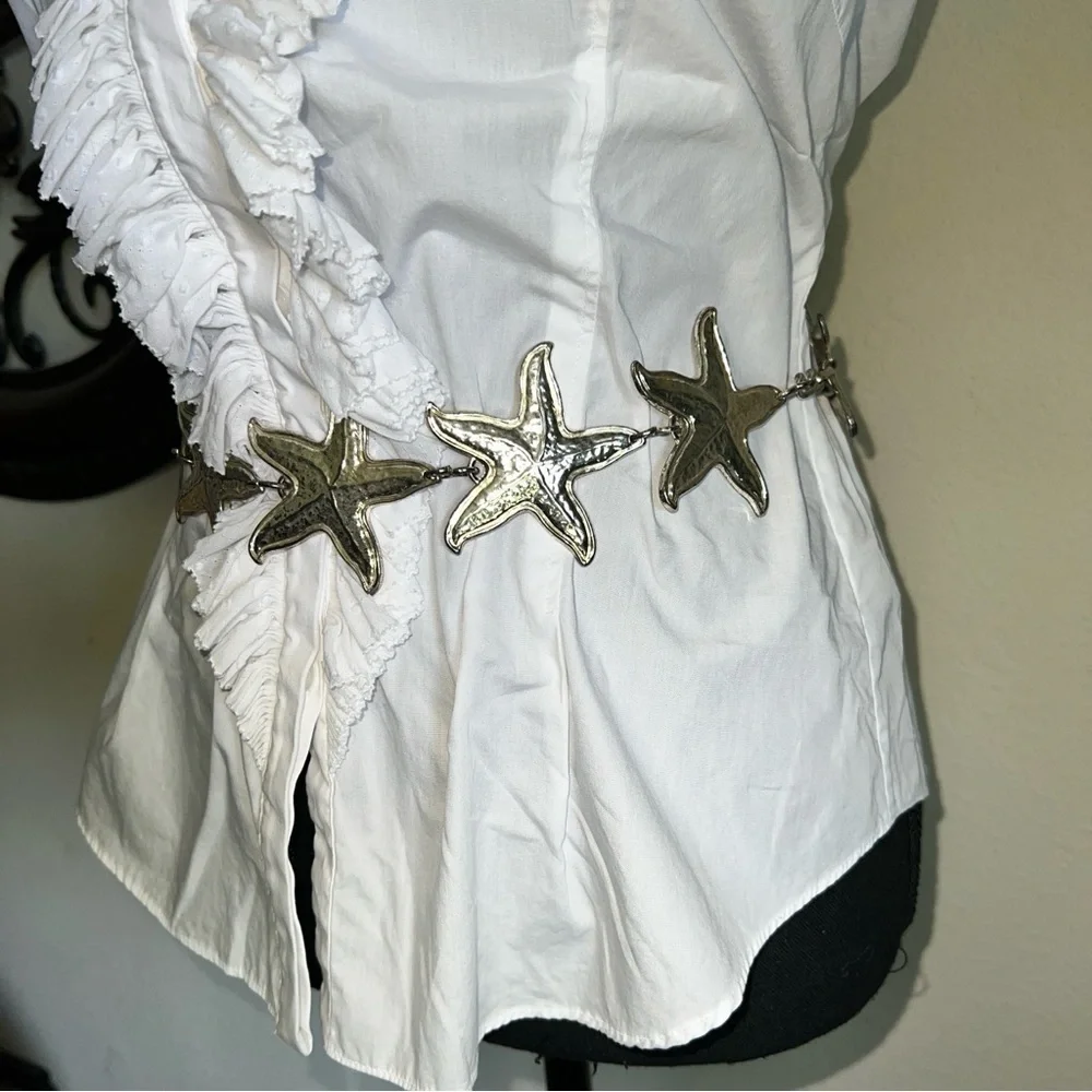 ESCADA Women’s Silver Tone Vintage Distressed Starfish Chainlink Belt